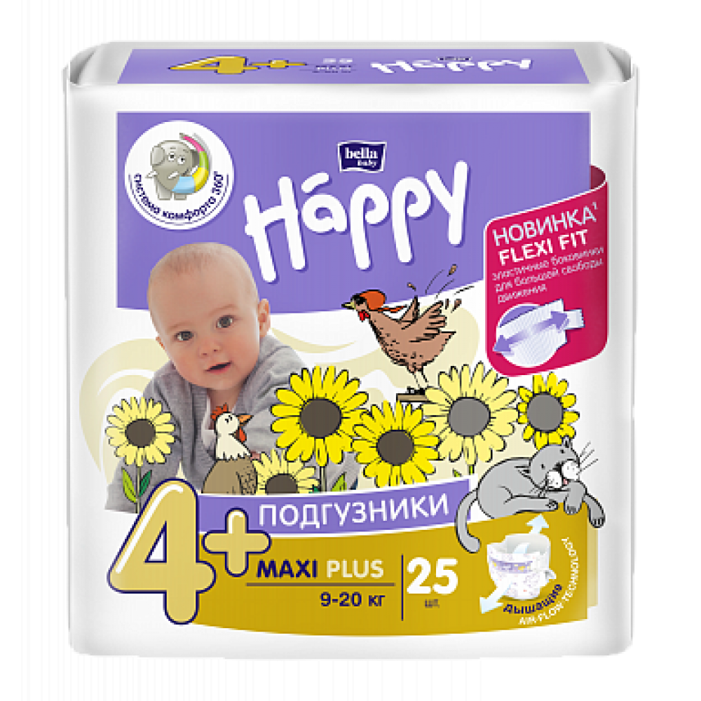 Подгузники Bella Baby Happy Maxi Plus 4 гигиенические для детей 9-20 кг, 25 шт - фото 1 - id-p156509148