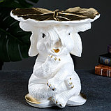 Фигура - подставка "Слон с листком" перламутр/золото, 30х30х30см, фото 2