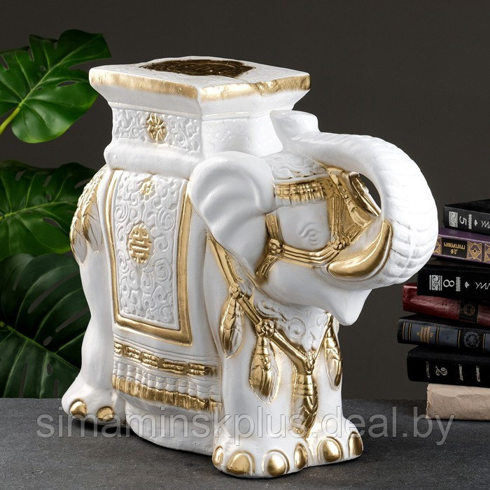 Фигура - подставка "Слон" бело-золотой, 21х54х43см - фото 1 - id-p174623184