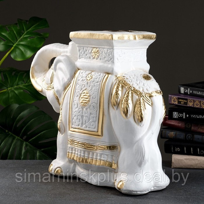 Фигура - подставка "Слон" бело-золотой, 21х54х43см - фото 3 - id-p174623184