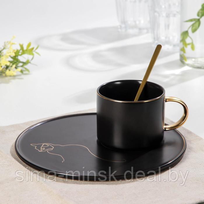 Чайная пара керамическая с ложкой «Силуэт», 2 предмета: кружка 260 мл, тарелка d=19,6 см, рисунок МИКС - фото 1 - id-p109280662