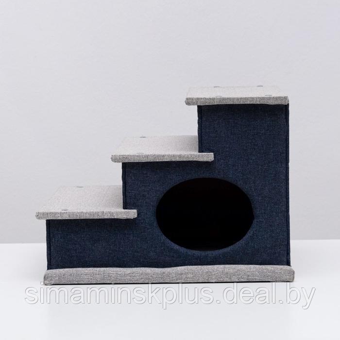 Домик-лесенка для животных "Пижон", рогожка 39 х 38,5 х 32 см, серо-голубой - фото 2 - id-p174635449