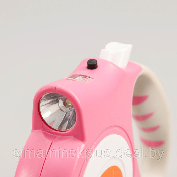 Рулетка "Пижон" с фонариком, прорезиненная ручка, 5 м, до 35 кг, розовая - фото 3 - id-p174636631