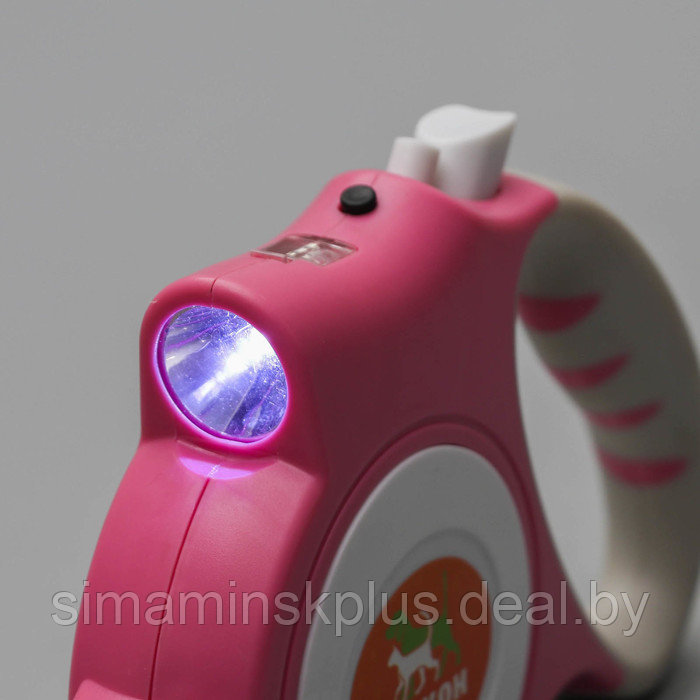 Рулетка "Пижон" с фонариком, прорезиненная ручка, 5 м, до 35 кг, розовая - фото 4 - id-p174636631