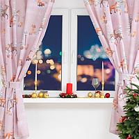 Новогодний комплект штор для кухни с подхватами "Christmas forest" 145х180см-2 шт, габардин