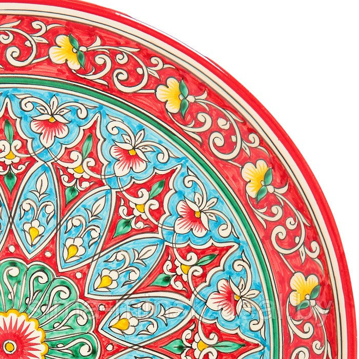 Ляган Риштанская Керамика "Цветы", 37 см, красный - фото 3 - id-p111088286