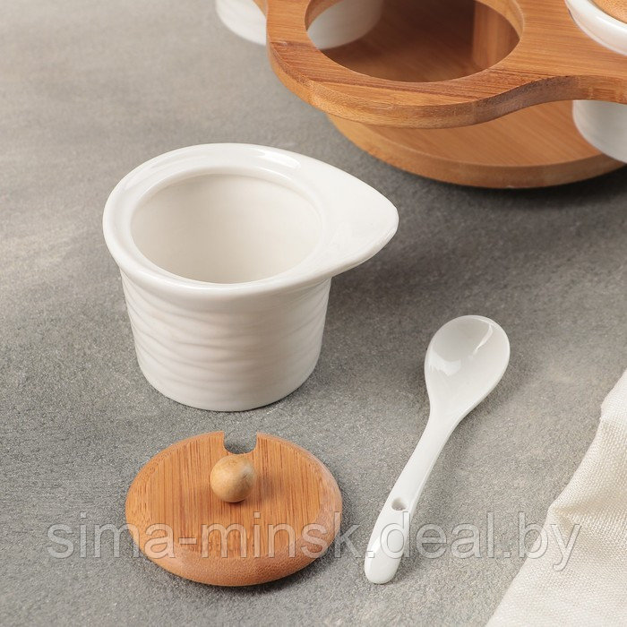 Набор банок керамических для сыпучих продуктов с ложками на деревянной подставке «Эстет», 5 предметов: 100 мл, - фото 2 - id-p120356081