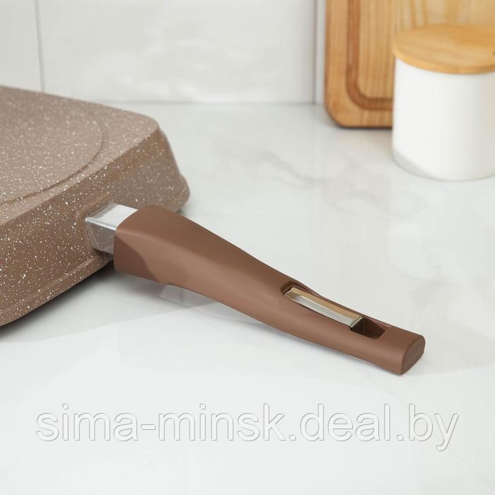Сковорода-гриль «Гранит», 24×24 см, съёмная ручка, стеклянная крышка, антипригарное покрытие, цвет коричневый - фото 5 - id-p112766600