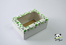 Коробка с прозрачным окном 270х190х100 Зеленые листья (белое дно)