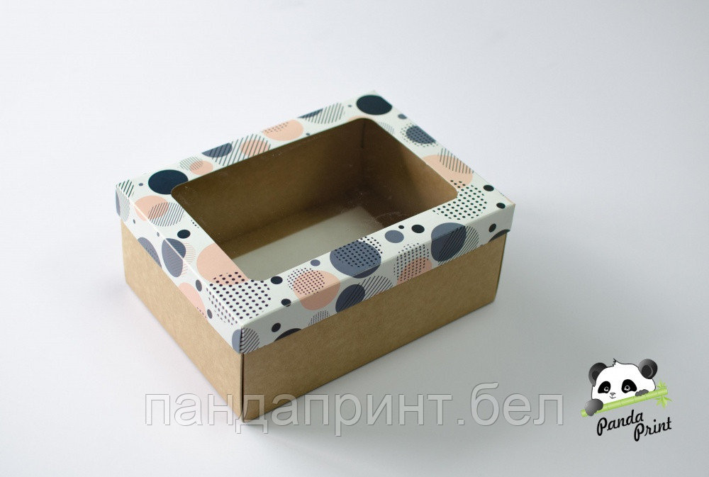 Коробка с прозрачным окном 270х190х100 Цветные круги (крафт дно)