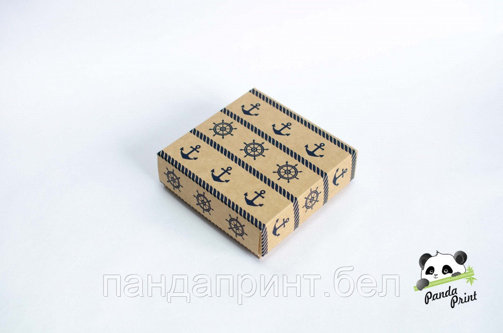 Коробка 120х120х40 Якорь на крафте (крафт дно)