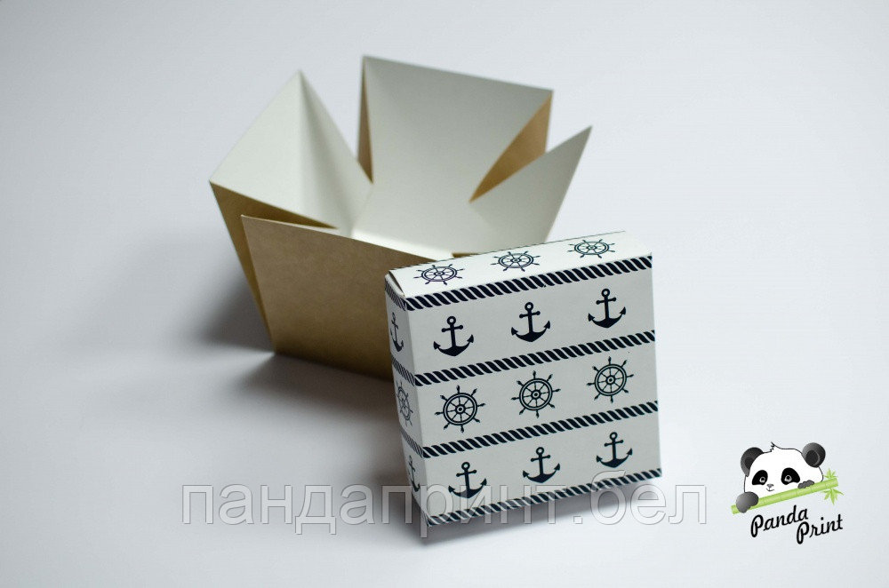 Коробка 120х120х120 Якорь на белом (крафт дно)