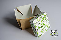 Коробка 120х120х120 Зеленые листья (крафт дно), фото 1