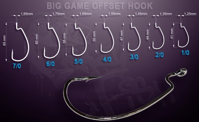 Офсетный крючок Crazy Fish Big Game Offset Hook BGOH 1/0 - фото 2 - id-p174757128