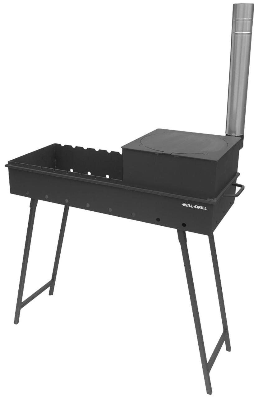 Мангал разборный Will Grill MР900К, 900х350х1040, металл 3 мм (с печью под казан 6-9л)