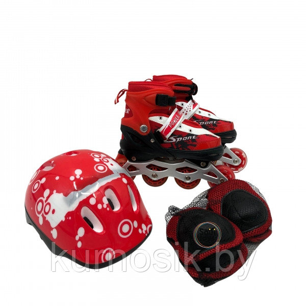Роликовые коньки (ролики) набор с защитой и шлемом, раздвижные 690BT фиолетовый - фото 4 - id-p174787801