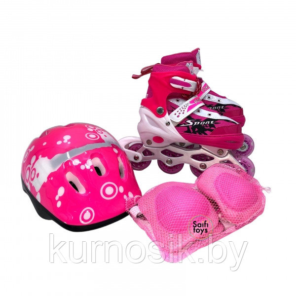 Роликовые коньки (ролики) набор с защитой и шлемом, раздвижные 690BT фиолетовый - фото 3 - id-p174787801