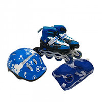 Роликовые коньки (ролики) набор с защитой и шлемом, раздвижные 690BT синий