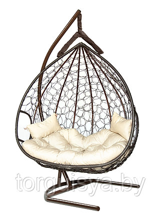 Подвесное кресло-кокон DUBLIN коричневый кокон + бежевая подушка, фото 2
