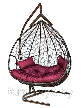 Подвесное кресло-кокон DUBLIN коричневый кокон +бордовая подушка, фото 2