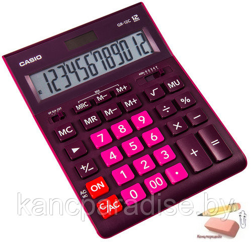 Калькулятор Citizen Casio GR-12C-WR-W-EP, 12-разрядный, бордовый - фото 1 - id-p174798280