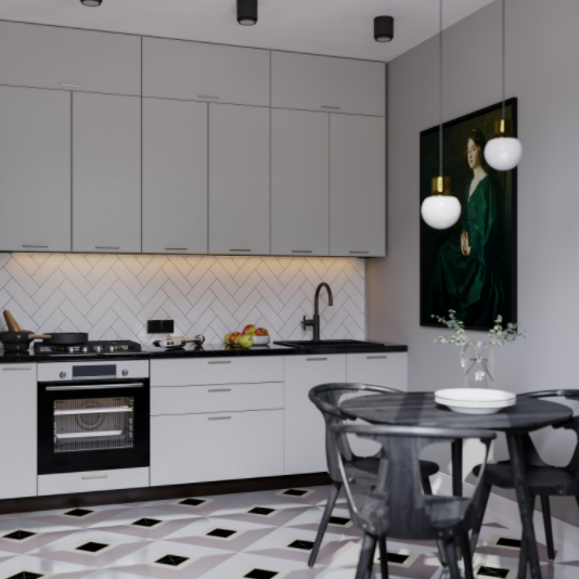 Кухня Мемфис 2,4м Атласный серый вариант 4 - Сурская мебель