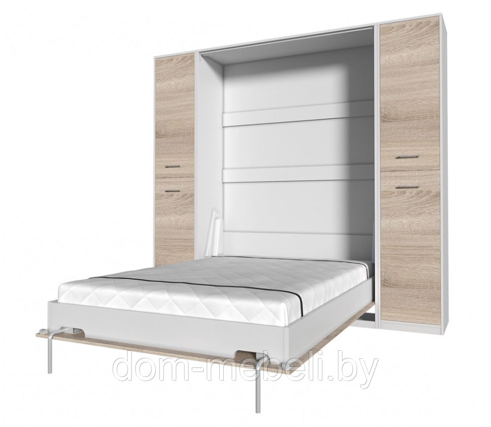 Кровать откидная 140х200 см Белый\Дуб Сонома (Вертикальная) с пеналами №4