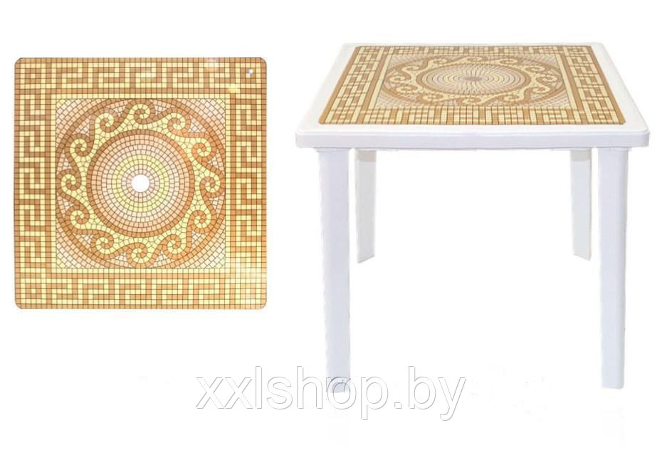 Пластиковый квадратный стол с деколем «Греческий орнамент» белый с золотом - фото 2 - id-p62509082