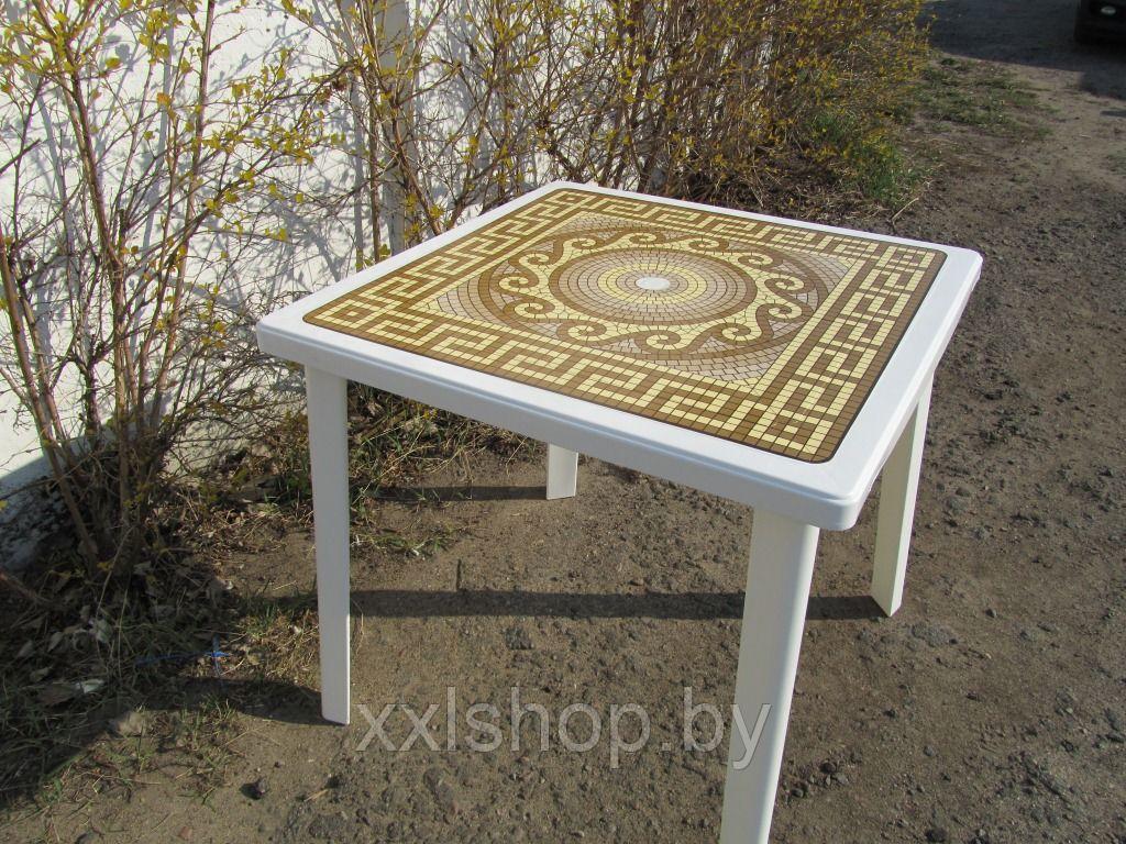 Пластиковый квадратный стол с деколем «Греческий орнамент» белый с золотом - фото 3 - id-p62509082