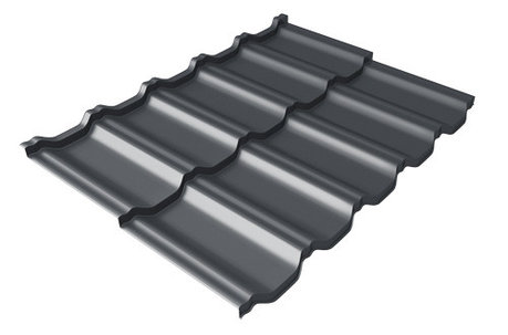 Металлочерепица модульная квинта Uno Grand Line c 3D резом 0,5 PurLite Мatt RAL 7024 Мокрый асфальт, фото 2