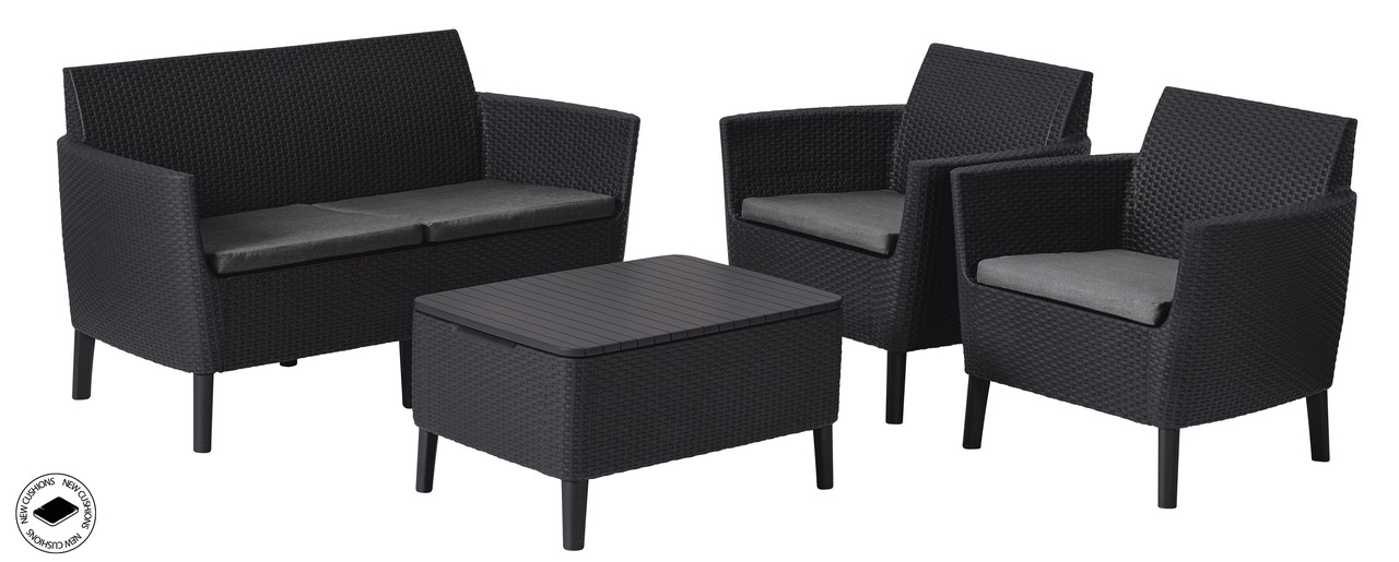 Набор уличной мебели (диван, 2 кресла, столик) Salemo 2-sofa set, графит