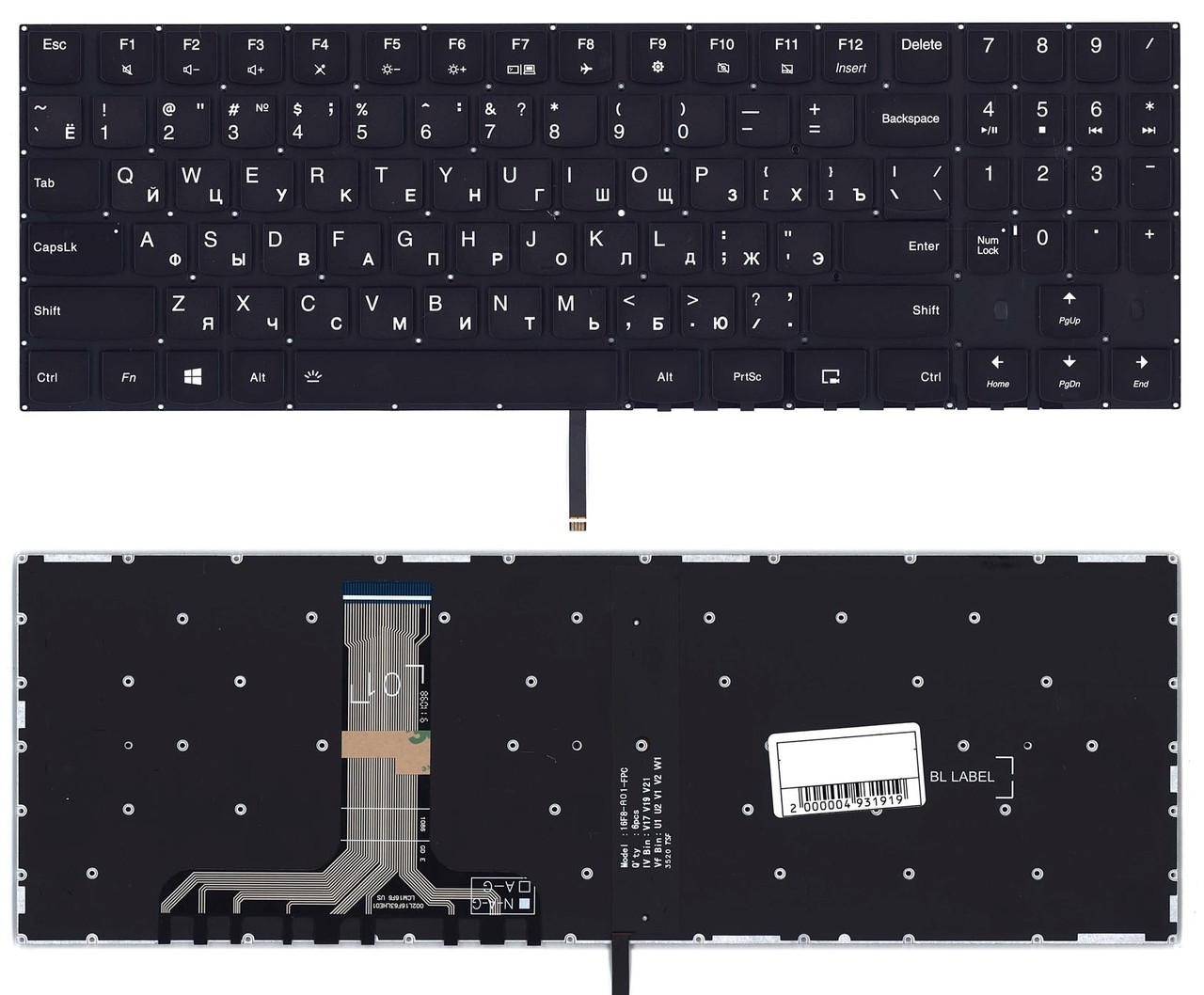 Клавиатура ноутбука Lenovo Legion Y530-15, Y530-17 черная, с подсветкой  купить в Беларуси по цене 106,20 руб.