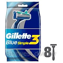 Gillette Blue 3 Simple 8 шт. Мужские одноразовые станки / бритвы для бритья