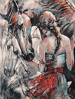 Рисование по номерам "Девушка и лошади", 40* 50, холст на деревянной раме