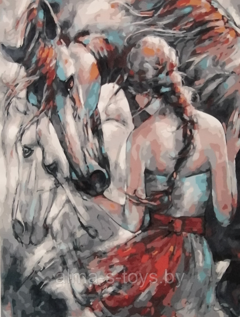 Рисование по номерам "Девушка и лошади", 40* 50, холст на деревянной раме - фото 1 - id-p174894959