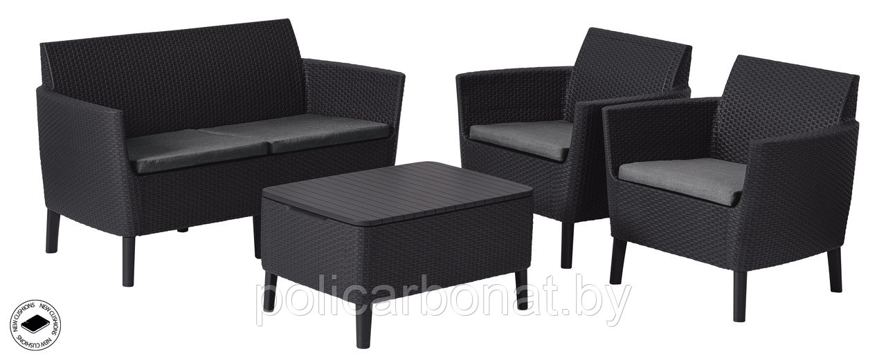 Набор уличной мебели (диван, 2 кресла, столик) Salemo 2-sofa set, графит - фото 1 - id-p173812376