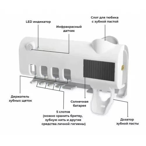 Дезинфицирующий держатель для зубных щеток с дозатором XS-964 - фото 4 - id-p174900521