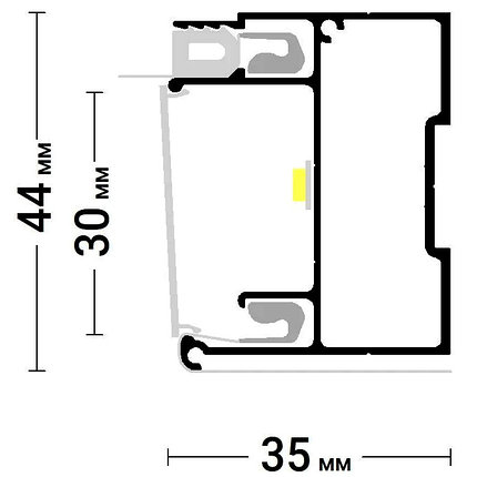 Профиль BRUS 02 с нишей под подсветку, размер 44х35 мм, фото 2