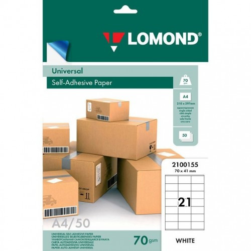 Бумага Lomond универсальная самоклеющаяся A4, 70 г/м2, 21 деление (70х41 мм), 50 л. (2100155) - фото 1 - id-p174946432