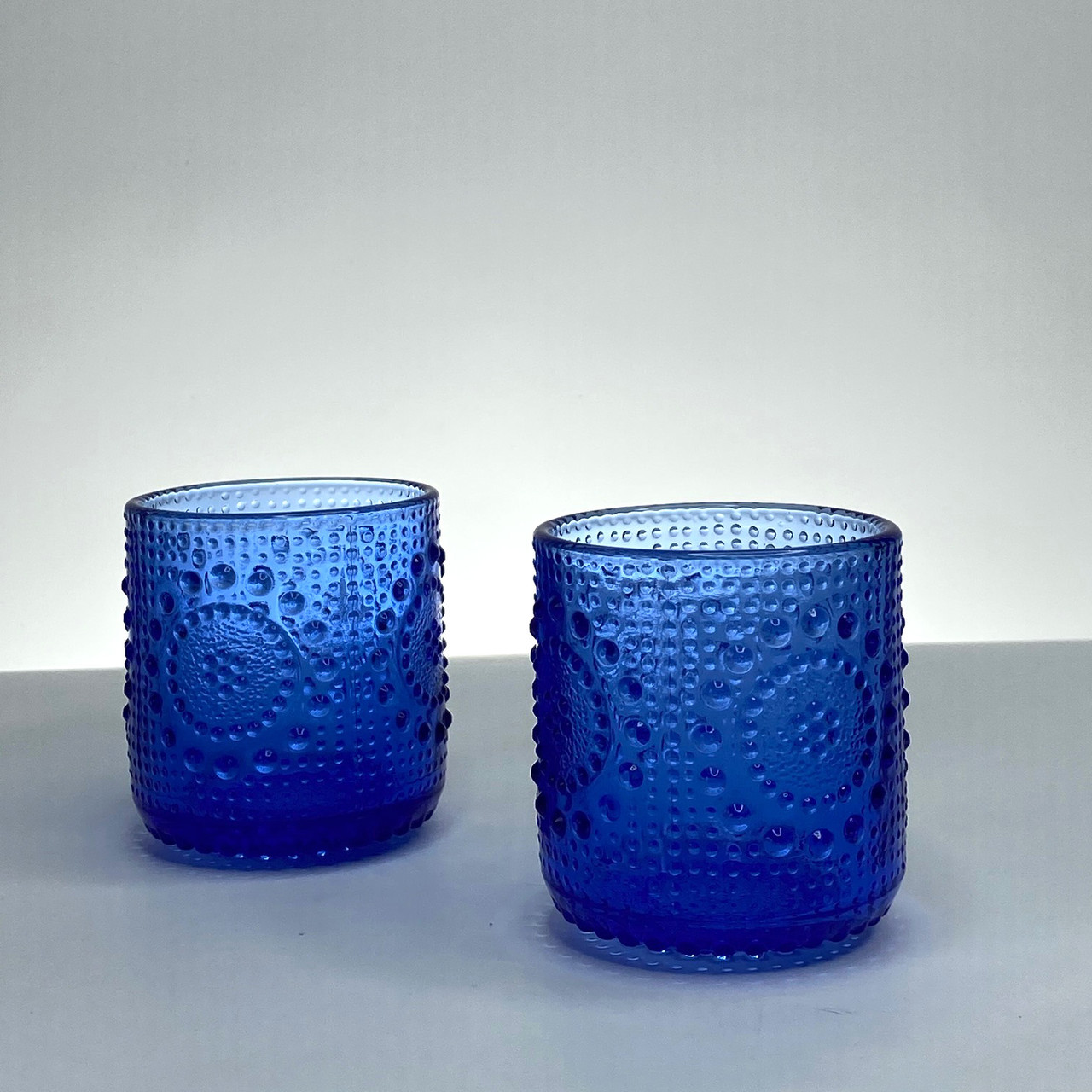 Подсвечник-стакан Blue patterns стеклянный, Финляндия, винтаж