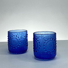 Подсвечник-стакан Blue patterns стеклянный, Финляндия, винтаж
