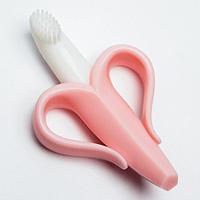 Детская зубная щетка, прорезыватель - массажер "Банан", силикон, с ограничителем, от 3 мес., цвет розовый