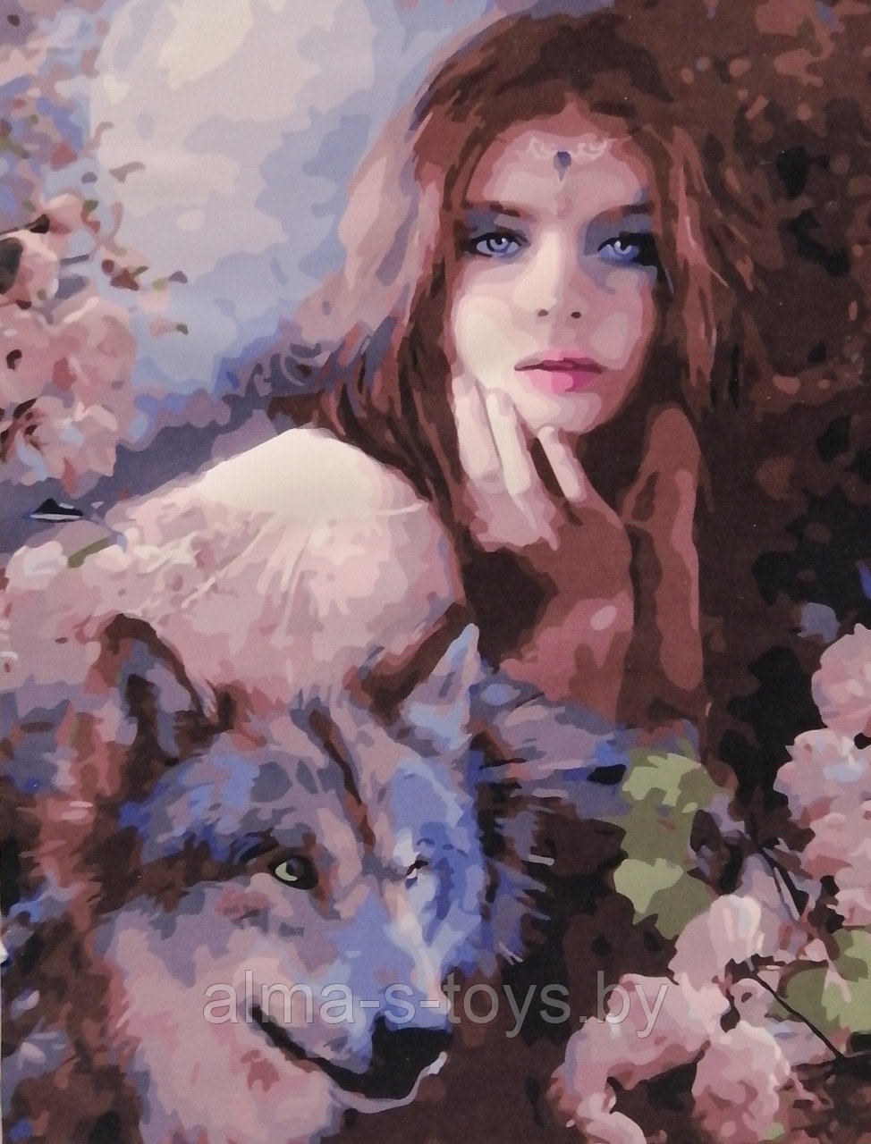 Рисование по номерам " Девушка с волком", 40*50, холст на деревянной раме - фото 1 - id-p174960714