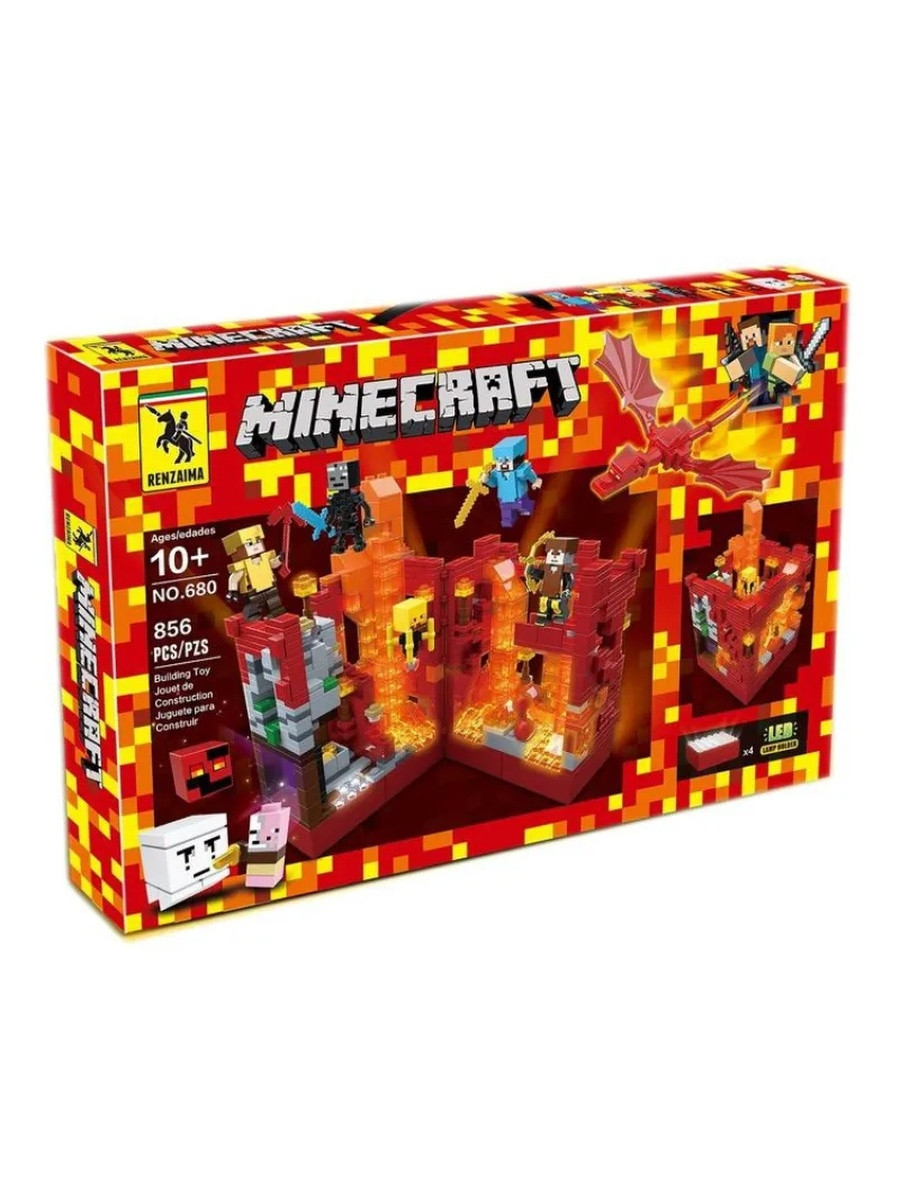 Конструктор Renzaima Minecraft светящийся арт. 680 «Сражение в красной крепости» 856 дет - фото 2 - id-p174988560