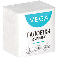 Салфетки бумажные Vega 1 слойн., 23*23см, белые, 80шт