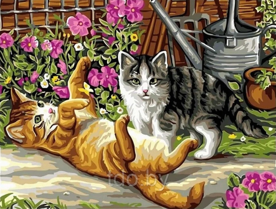 Алмазная мозаика 30х40 см. Котята в саду