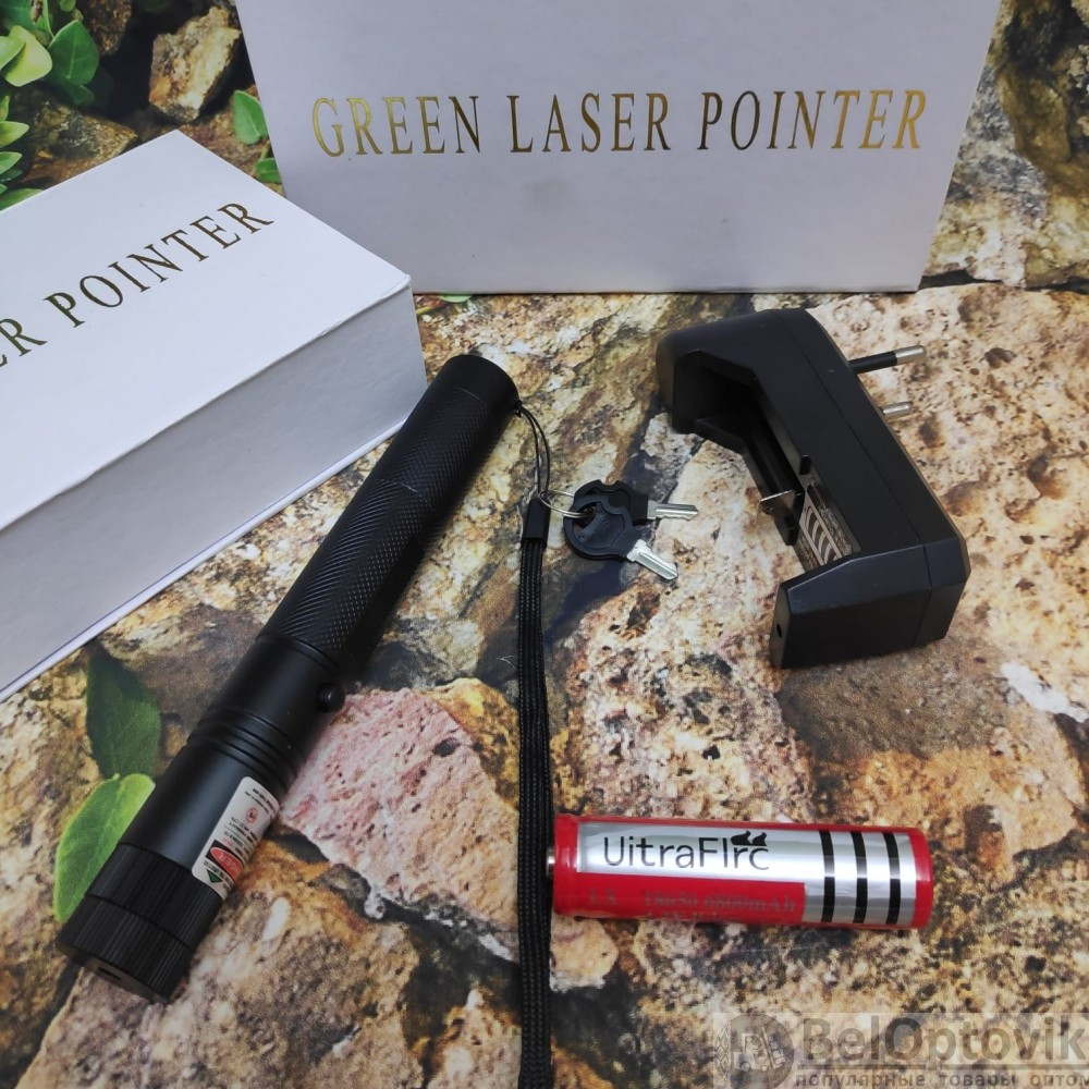 Лазерная указка Green Laser Pointer 303 с ключом Огонь 303, черный корпус - фото 2 - id-p175030234