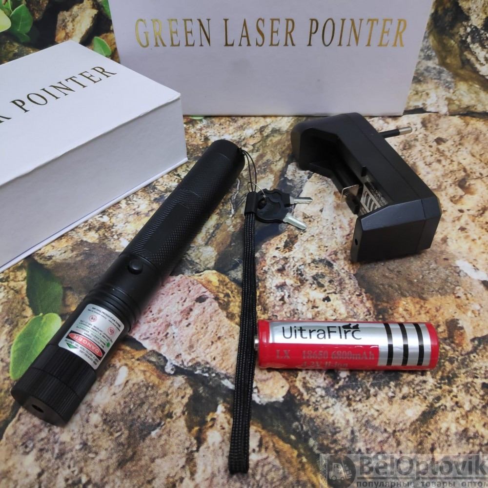 Лазерная указка Green Laser Pointer 303 с ключом Огонь 303, черный корпус - фото 8 - id-p175030234