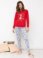 Комплект женский (джемпер и брюки) MF 592329 (красный+лоси на сером) 164/170-88-94, 44