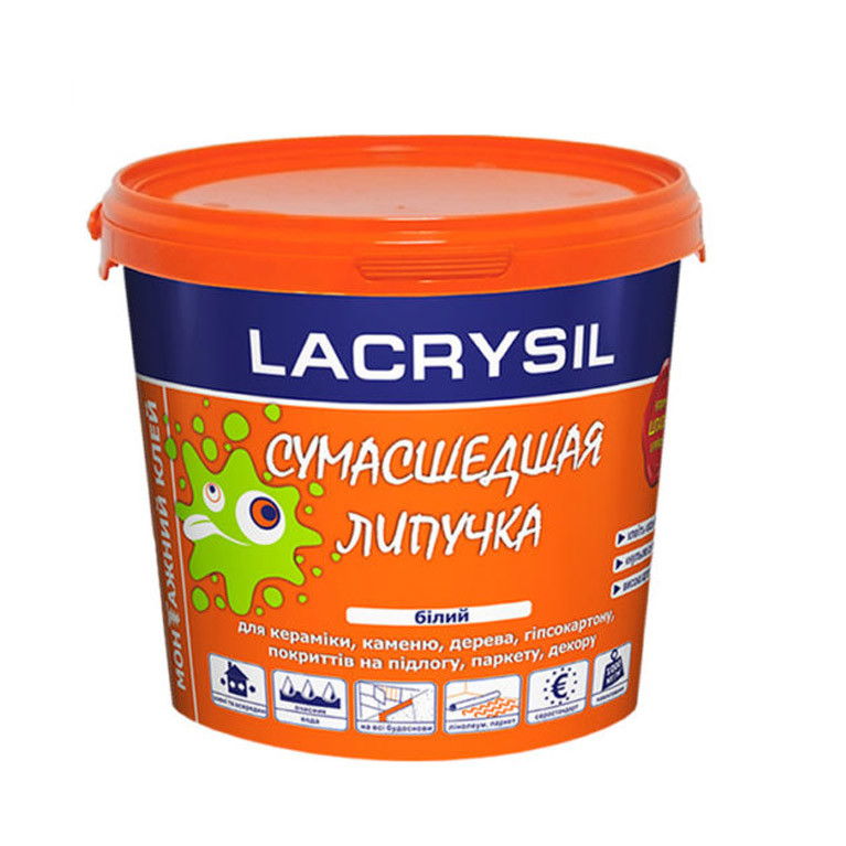 Клей монтажный акриловый Lacrysil "Сумасшедшая липучка", (белый) 1,0 кг - фото 1 - id-p175049913